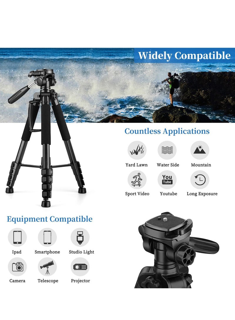 Tripod Camera Tripods, 74" Camera Tripod with Phone Holder & Remote & Portable Bag, Heavy Duty Tall Camera Stand Tripod, Professional Travel DSLR Tripods Compatible with Canon Nikon iPhone - Image 4