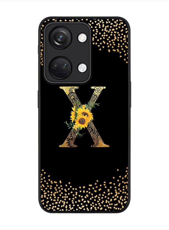 Rugged Black Cover for ONEPLUS NORD 3 5G / OnePlus Ace 2V Case,Slim Fit Custom Monogram Initial Letter Mandala Floral Pattern Alphabet- X  (Black)