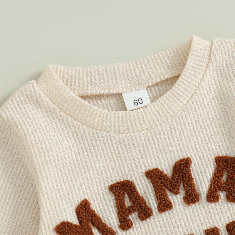 MERSARIPHY Newborn Baby Boy Fall Winter Clothes Mama's Boy Little Dude Outfit Embroidery Waffle Knit Romper Pants Sets (Beige-mama's boy, 3-6 Months) - Image 4