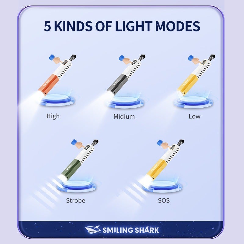 القرش المبتسم مصباح يدوي صغير LED للتخييم للطلاب - قابل للشحن ويعمل بالضغط اليدوي - Image 5
