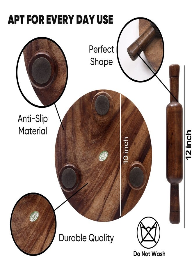 Crafty Essentials Sheesham Chakla Belan 10inch Diameter Belan 12 inch Set Roti Maker for Home & Kitchen Brown - Image 5