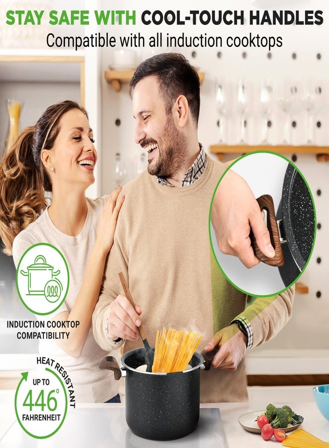 NutriChef 5qt Pasta Pot with Strainer Lid & Pasta Fork | Non-Stick Cooking Pot | Lockable Lid, Heat Resistant Handles | Even Heat Distribution | Easy Clean | Black Marble - Image 5