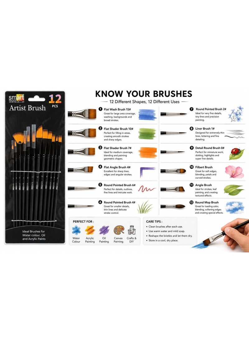 Smart paint brush set 12 pcs for oil,acrylic,gouache, watercolors painting - Image 4