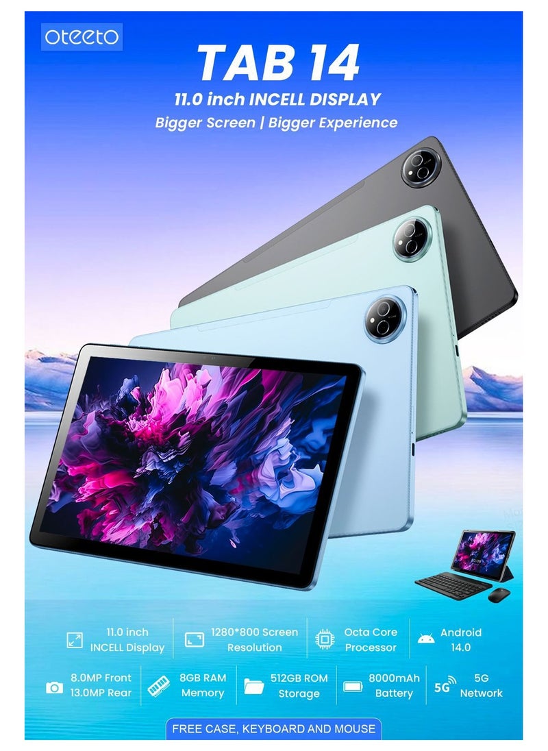 Oteeto Oteeto Tab14 5G Android Tablet With 11.0 Inch INCELL Display 512GB ROM 8GB RAM and 8000 mAh Battery Blue  - Image 3