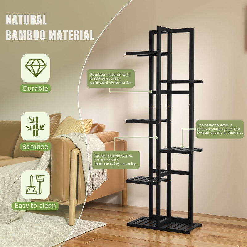 ROMGUAR CRAFT 6 Tier Bamboo Plant Stand Indoor, Wood Tall Flower Holder Corner Tiered Plant Shelf for Multiple Plants (Black) - Image 5