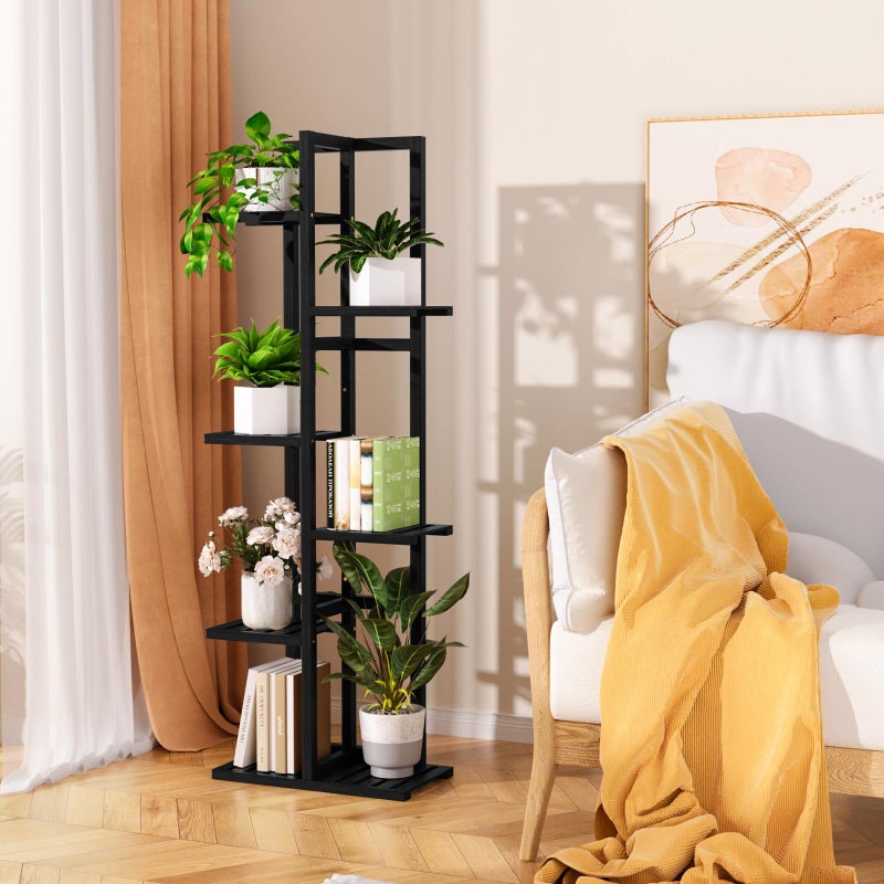 ROMGUAR CRAFT 6 Tier Bamboo Plant Stand Indoor, Wood Tall Flower Holder Corner Tiered Plant Shelf for Multiple Plants (Black) - Image 4