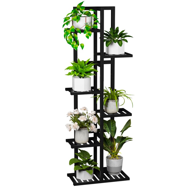 ROMGUAR CRAFT 6 Tier Bamboo Plant Stand Indoor, Wood Tall Flower Holder Corner Tiered Plant Shelf for Multiple Plants (Black) - Image 1
