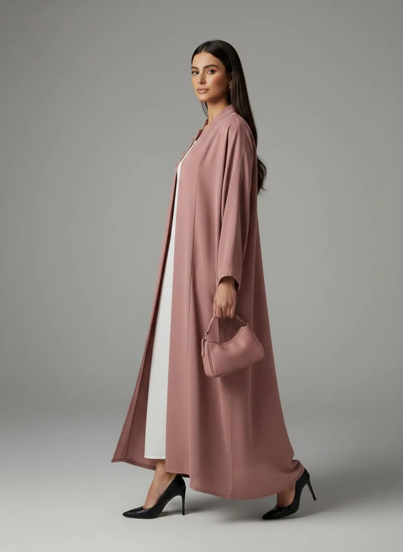 أم سكوير فاشن Signature Korean Nida Open Abaya I Minimalist High Neck Design