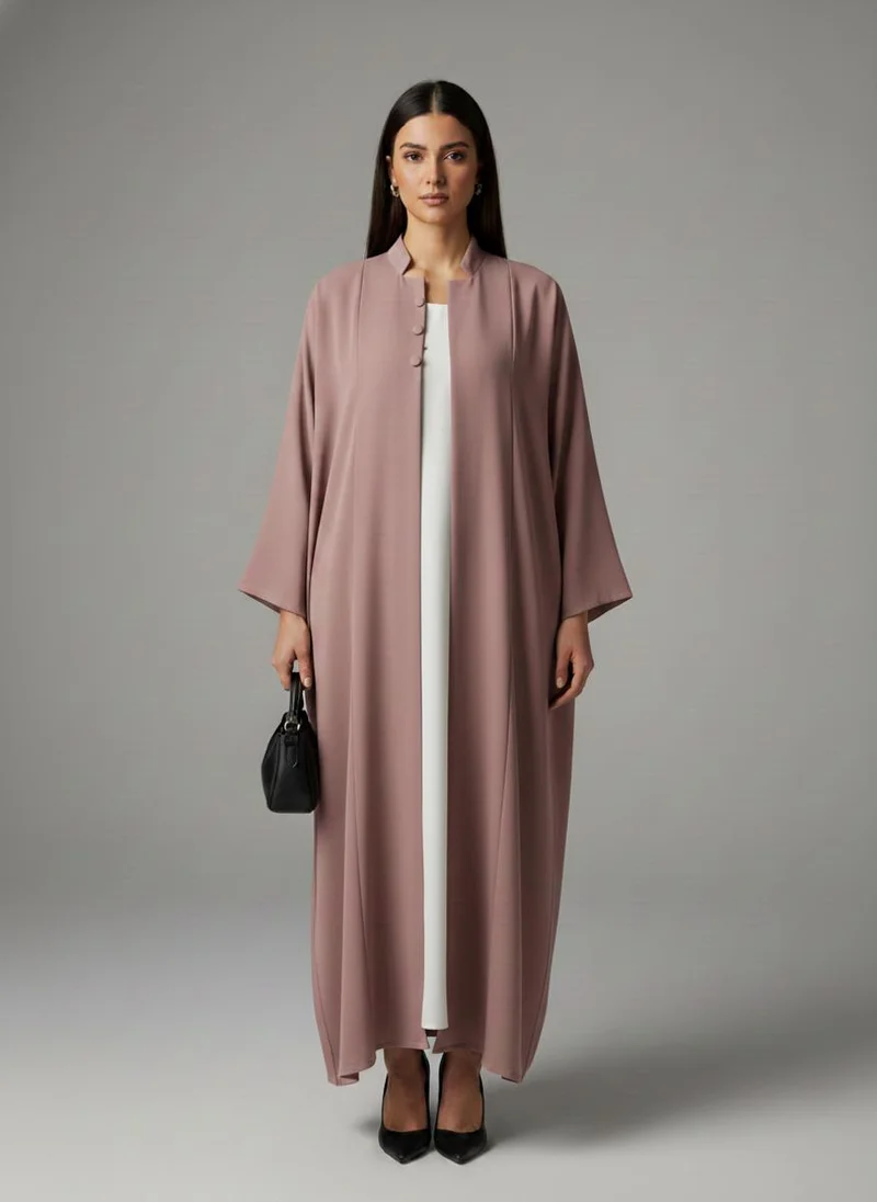 أم سكوير فاشن Signature Korean Nida Open Abaya I Minimalist High Neck Design