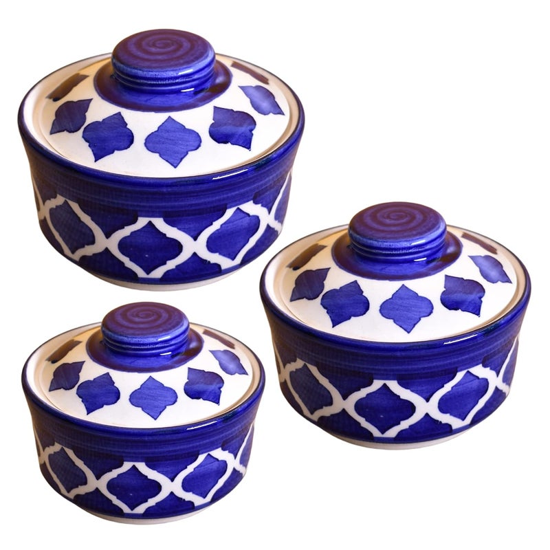 Kunhar Ceramic Donga Ceramic Serving Donga 1000 Ml 500 Ml and 250 Ml 3 Pieces Blue Chidi - Image 1