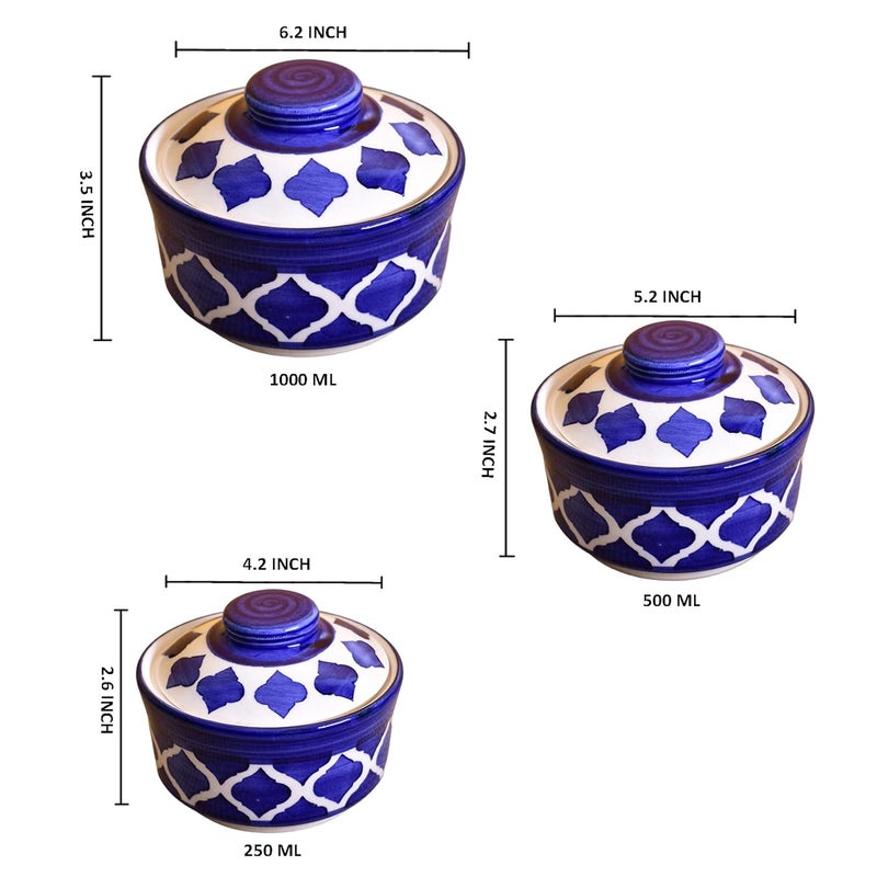 Kunhar Ceramic Donga Ceramic Serving Donga 1000 Ml 500 Ml and 250 Ml 3 Pieces Blue Chidi - Image 2