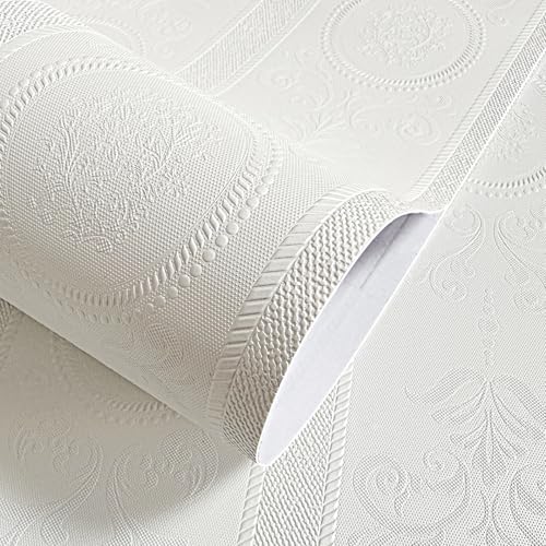 JiffDiff Wallpaper Peel and Stick Textured3D Embossed Wall Paper Stick on Wallpaper Modern Waterproof Self Adhesive Contact Paper173 x 200White - Image 1