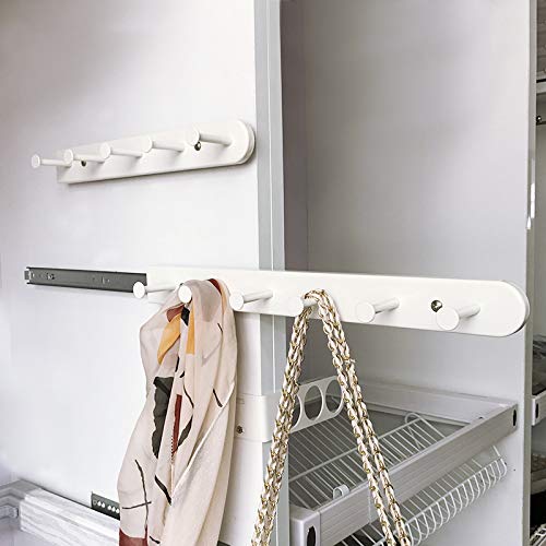 Kelendle Extendable Sliding Wardrobe Hook Rail with Hardware Pull Out Closet Rod Clothing Hanging Hooks Organizer for Home, Office, Hotel (6 Hooks) - Image 2