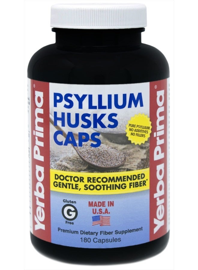 Yerba Prima Psyllium Husks Caps Dietary Fiber 625 mg, 180 Capsules - Colon Cleansing Supplement - Gut Health - Non-GMO Gluten Free - Image 1