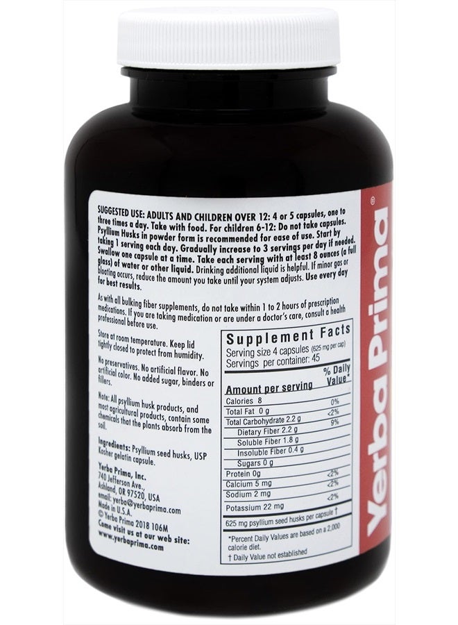Yerba Prima Psyllium Husks Caps Dietary Fiber 625 mg, 180 Capsules - Colon Cleansing Supplement - Gut Health - Non-GMO Gluten Free - Image 3