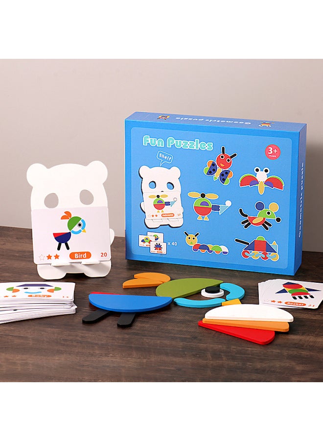 Children's Fun Creative Jigsaw Puzzle Baby Early Education Changeable Three-dimensional Shape Wooden Jigsaw Puzzle Puzzle-Color:Puzzle Fun Jigsaw (JX) - Image 1