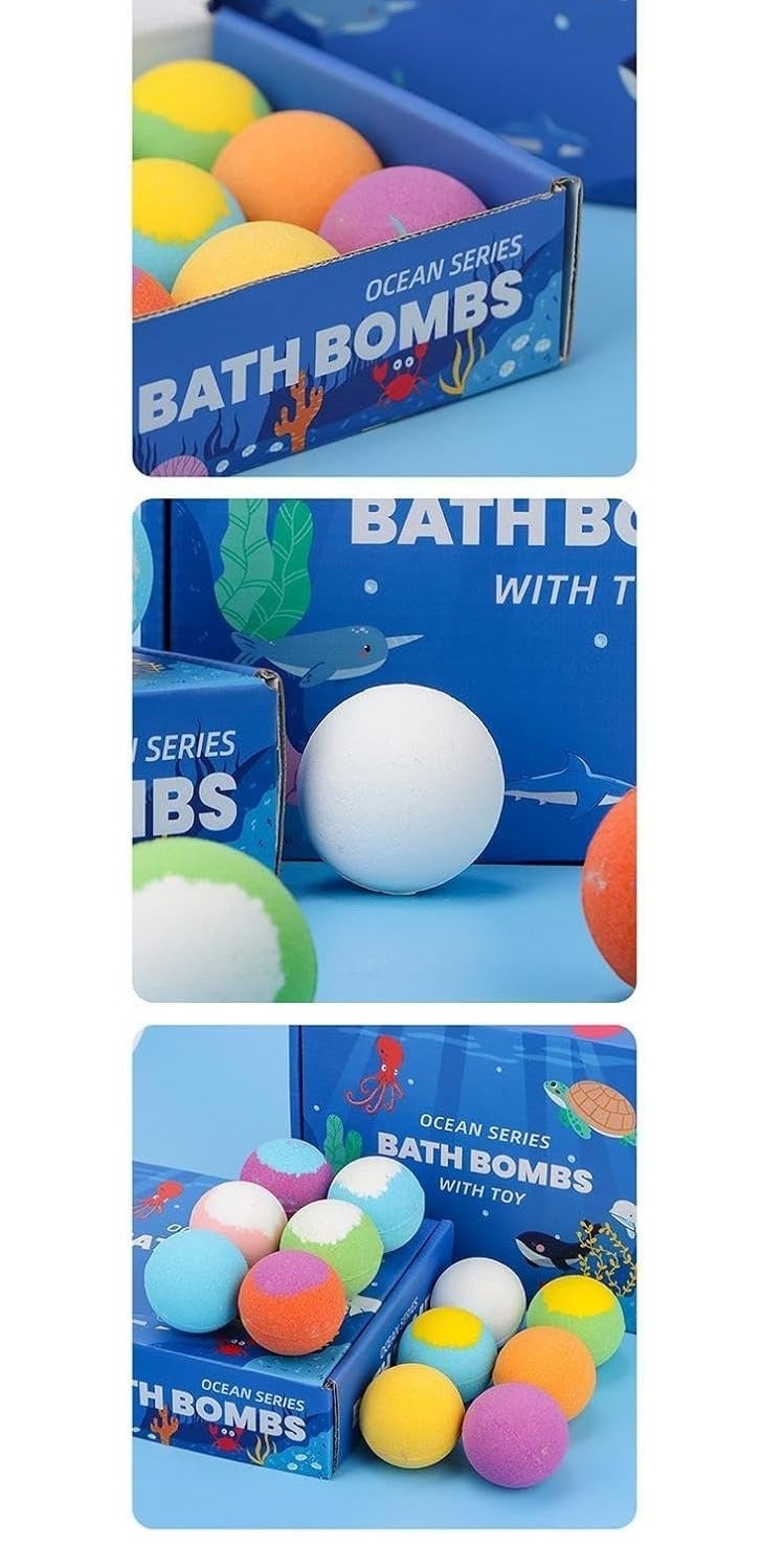 Ocean Series Bath Bombs with Surprise Toy – 12 Pack Bath Fizzers Set (60g Each) – Colorful Bubble Bath Bombs for Kids, Moisturizing & Relaxing Bath Experience, Ocean Animal Theme Gift Set - Image 3