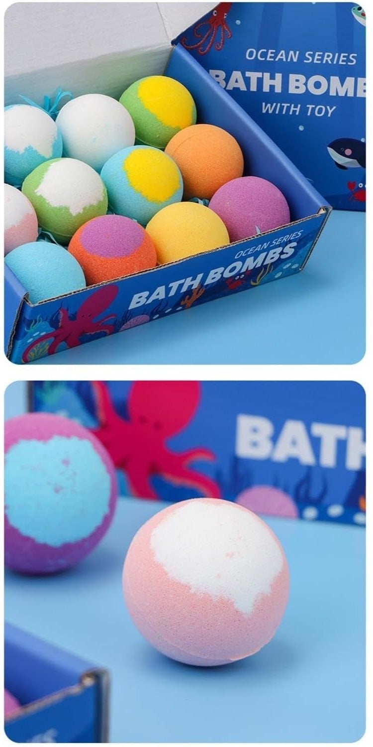 Ocean Series Bath Bombs with Surprise Toy – 12 Pack Bath Fizzers Set (60g Each) – Colorful Bubble Bath Bombs for Kids, Moisturizing & Relaxing Bath Experience, Ocean Animal Theme Gift Set - Image 5