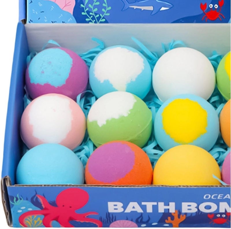 Ocean Series Bath Bombs with Surprise Toy – 12 Pack Bath Fizzers Set (60g Each) – Colorful Bubble Bath Bombs for Kids, Moisturizing & Relaxing Bath Experience, Ocean Animal Theme Gift Set - Image 2