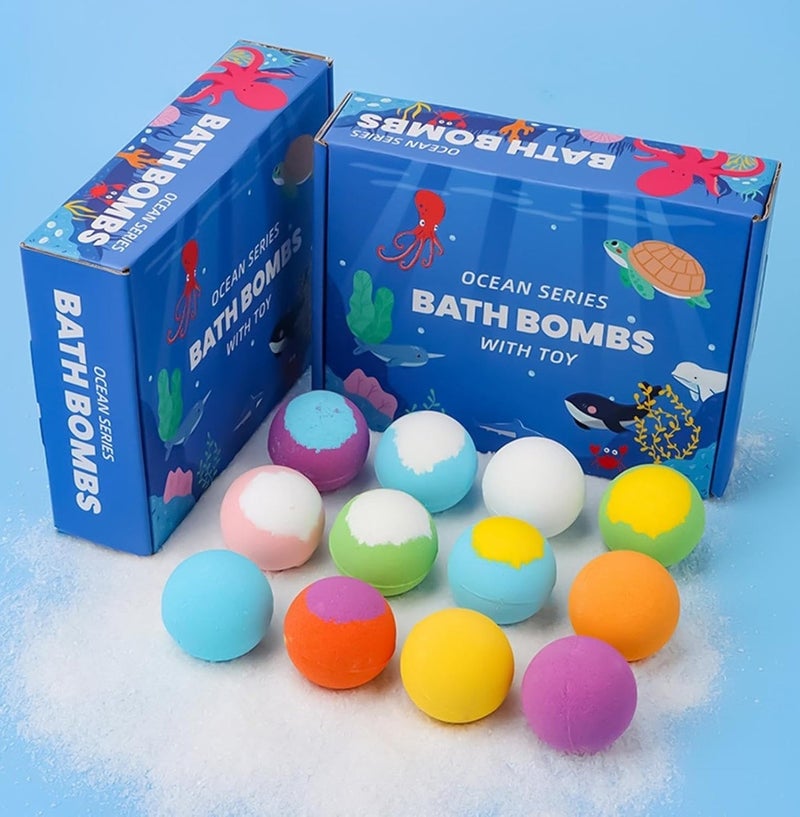 Ocean Series Bath Bombs with Surprise Toy – 12 Pack Bath Fizzers Set (60g Each) – Colorful Bubble Bath Bombs for Kids, Moisturizing & Relaxing Bath Experience, Ocean Animal Theme Gift Set - Image 4
