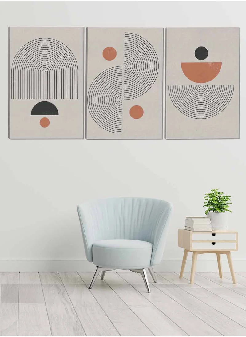 LOWHA Set Of 3 Canvas Wall Arts Stretched Over Wooden Frame Modern Boho Abstract Paintings