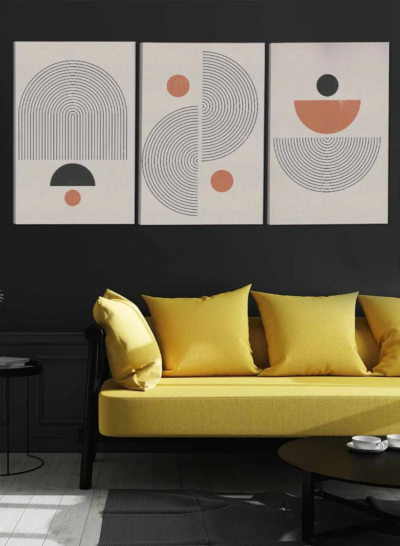 LOWHA Set Of 3 Canvas Wall Arts Stretched Over Wooden Frame Modern Boho Abstract Paintings