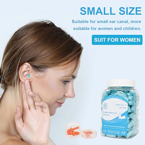 LYSIAN Slim Fit Foam Ear Plugs for Sleeping Women, Kids Small-100 Pairs, 35dB SNR Noise Reduction Earplugs Disposable for Sleep, Snoring, Work, Shooting Loud Noise, Lake Blue - Image 2