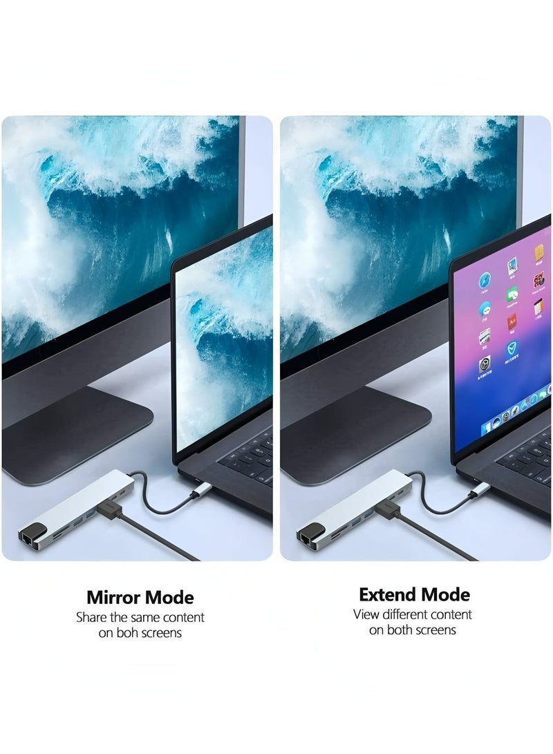 فليفيو موزع USB C، محول متعدد المنافذ 8 في 1 من النوع C مع HDMI بدقة 4K وتوصيل طاقة PD وUSB-C وEthernet و2 USB وقارئ بطاقات SD/TF متوافق مع أجهزة Mac Book Pro XPS والمزيد من أجهزة النوع C - Image 4