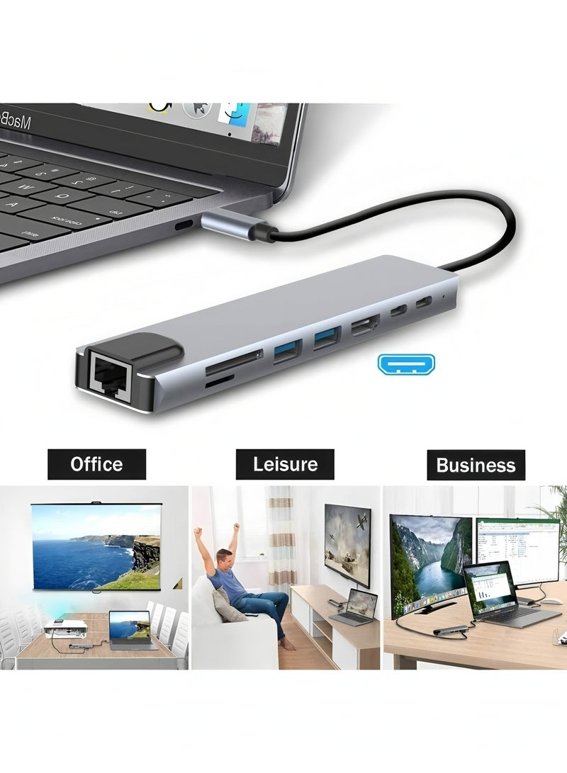 فليفيو موزع USB C، محول متعدد المنافذ 8 في 1 من النوع C مع HDMI بدقة 4K وتوصيل طاقة PD وUSB-C وEthernet و2 USB وقارئ بطاقات SD/TF متوافق مع أجهزة Mac Book Pro XPS والمزيد من أجهزة النوع C - Image 5