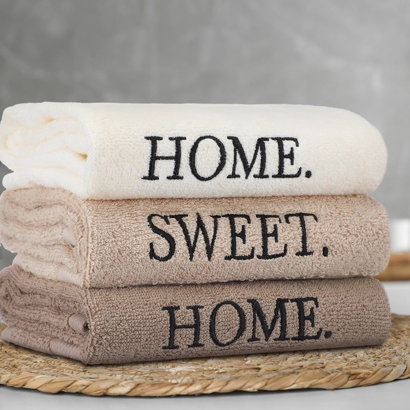 FuWeave 3 Pcs Farmhouse Decorative Hand Towels for Bathroom and Kitchen Rustic Embroidered Cotton Hand Towels Decorative Set for Boho Bathroom Decor(Brown,Home,Sweet,Home) - Image 4