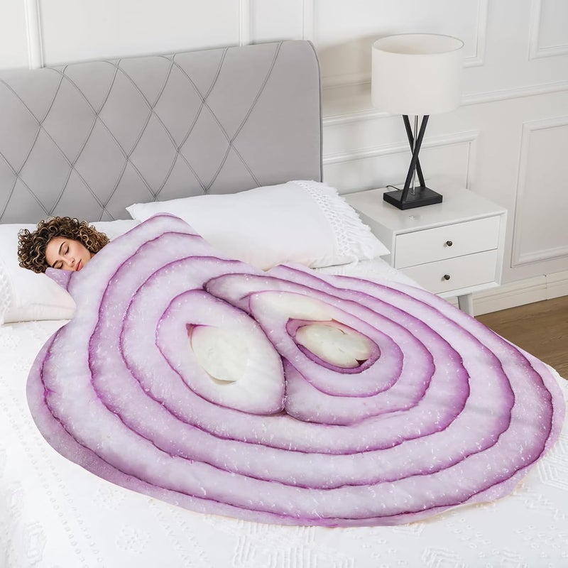 Abaysto Funny Onion Blanket for Adults & Kids, Soft Flannel Round Novelty Food Blanket, Giant Food Gift for Bedding, Crib, Sofa, Outdoors 120CM - Image 3