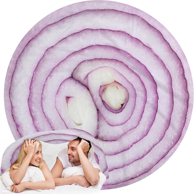 Abaysto Funny Onion Blanket for Adults & Kids, Soft Flannel Round Novelty Food Blanket, Giant Food Gift for Bedding, Crib, Sofa, Outdoors 120CM - Image 1