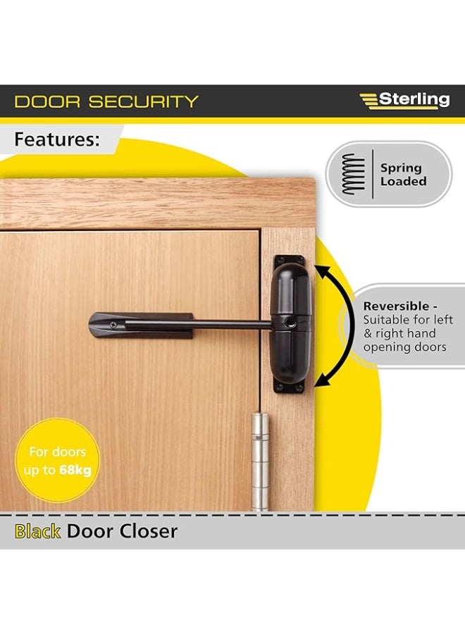 ستيرلنج ستيرلينغ 271 DCBK، مُغلِّف أبواب مُحمَّل بنابض، مُثبَّت على السطح - مُقاوم للحريق لمدة نصف ساعة، متين، مع إمكانية تعديل التحكم في الباب للاستخدام السكني والتجاري - متوفر باللون الأسود والأبيض والنحاس المصقول والكروم المصقول والكروم الساتان - Image 2