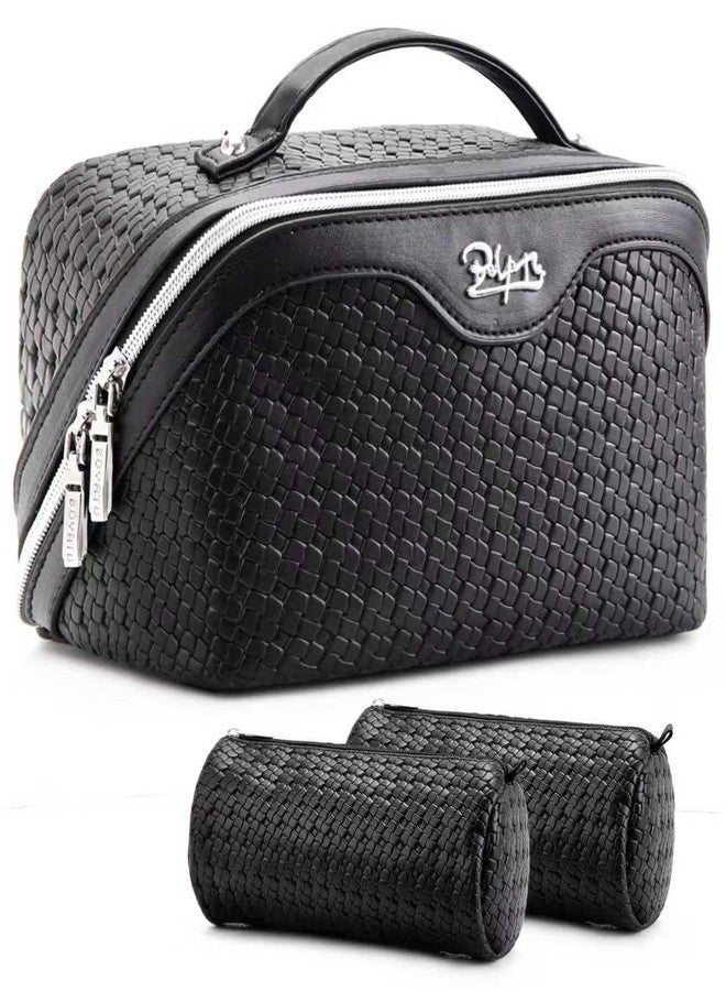BOYATU Makeup Bag Travel Cosmetic Case: Large Capacity Cosmetic Bag Organizer - Portable Toiletry Bags with Handle for Women 2-Black - Image 1