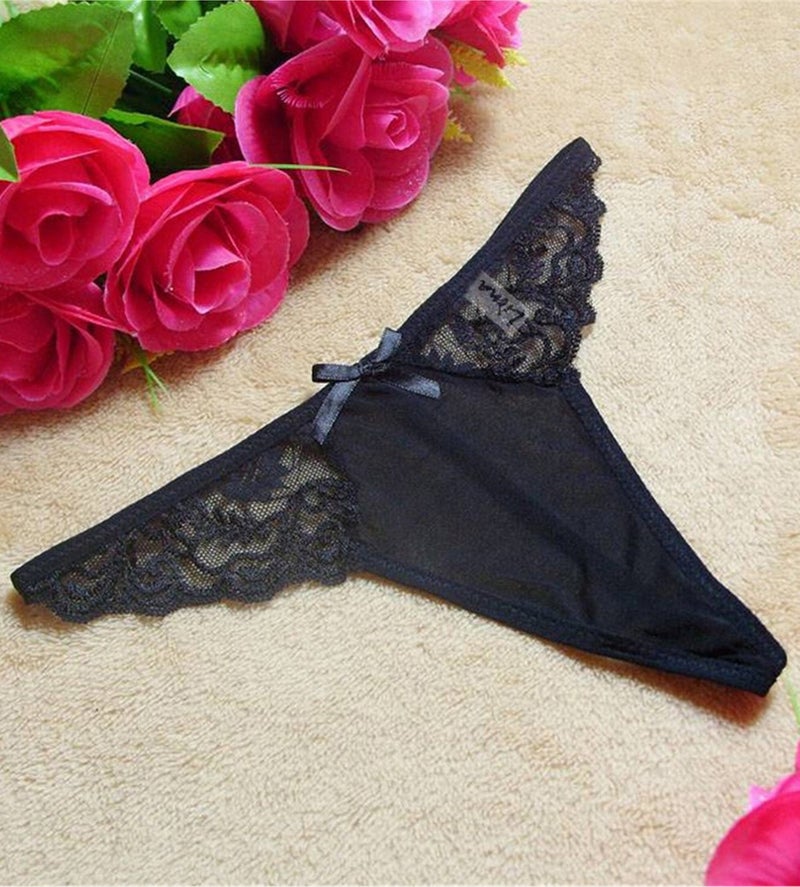 Liona Plus Size Women Fantasy Underwear Transparent Black Lace Fantasy G String Panties Underwear 