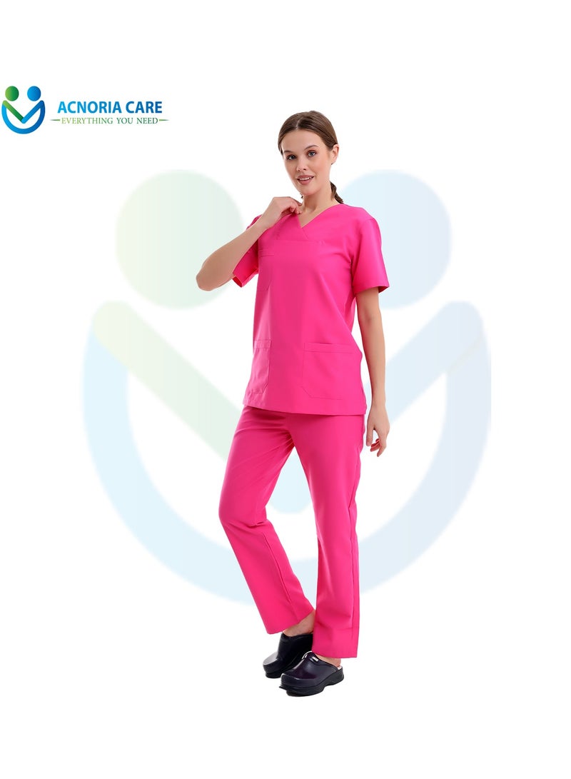 اكنوريا كير سكراب طبي نسائي مكون من قطعتين بلوزة وسروال 25% فيسكوز 75% بوليستر لون وردي - مقاس  XL - من اكنوريا كير - Image 4