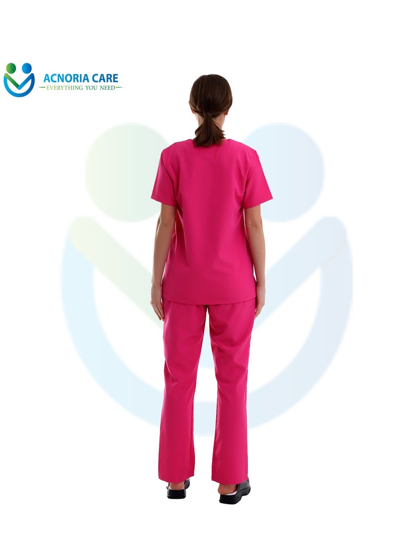 اكنوريا كير سكراب طبي نسائي مكون من قطعتين بلوزة وسروال 25% فيسكوز 75% بوليستر لون وردي - مقاس  XL - من اكنوريا كير - Image 5