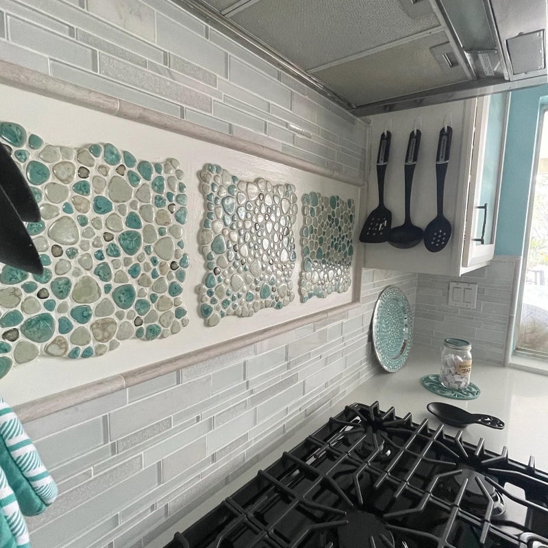 Hominter Pebble Porcelain Mosaic Glossy Mixed Aqua, Cream & Coffee Glazed Ceramic Tile for Bathroom, Shower Floor, Accent Wall, Spa Decor (5 Square Feet) - Image 4
