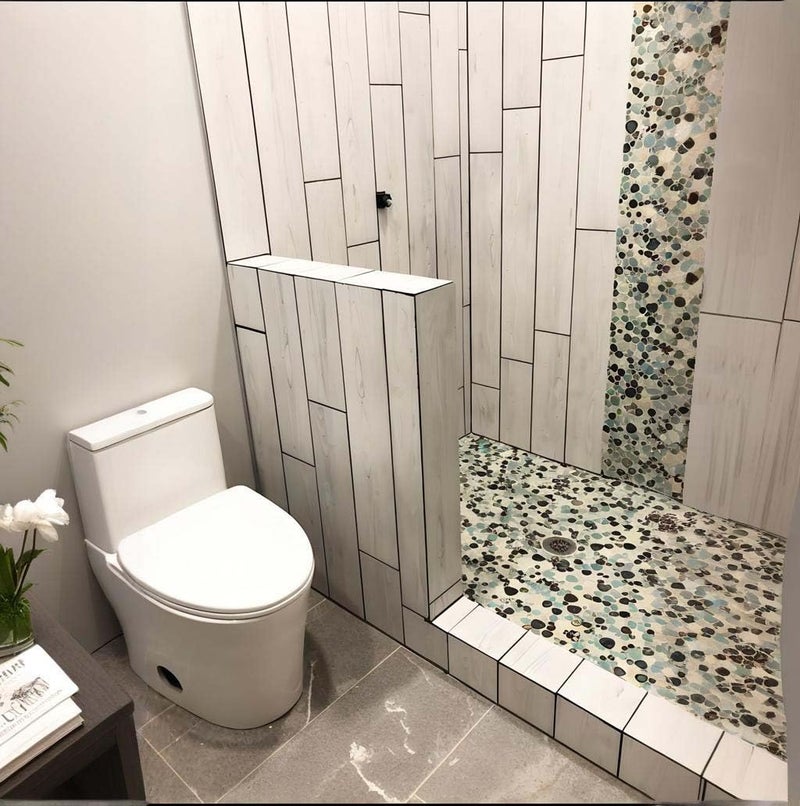 Hominter Pebble Porcelain Mosaic Glossy Mixed Aqua, Cream & Coffee Glazed Ceramic Tile for Bathroom, Shower Floor, Accent Wall, Spa Decor (5 Square Feet) - Image 2