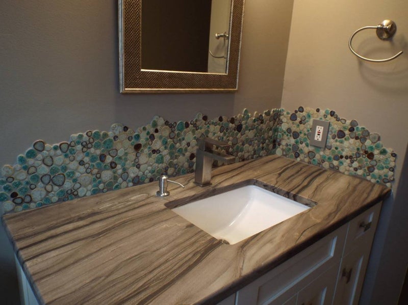 Hominter Pebble Porcelain Mosaic Glossy Mixed Aqua, Cream & Coffee Glazed Ceramic Tile for Bathroom, Shower Floor, Accent Wall, Spa Decor (5 Square Feet) - Image 3