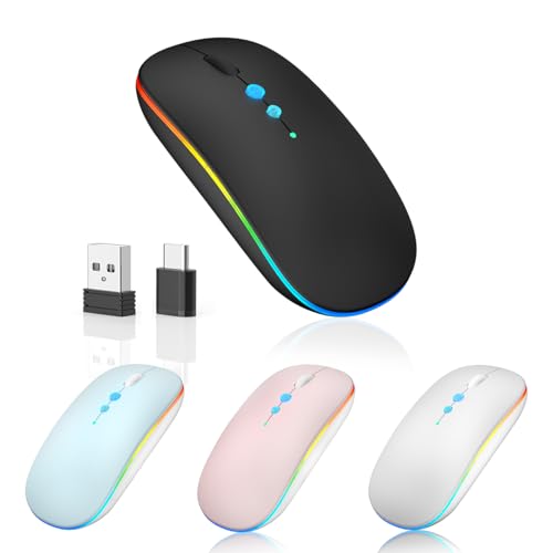 Halpilt LED Wireless Mouse A100S Rechargeable Portable Silent Mouse with Optional USB and Type-C Receiver 3-Speed Adjustable DPI for PC/Mac/Laptop (Frosted Black) - Image 1