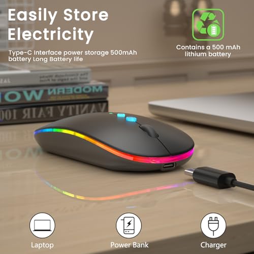 Halpilt LED Wireless Mouse A100S Rechargeable Portable Silent Mouse with Optional USB and Type-C Receiver 3-Speed Adjustable DPI for PC/Mac/Laptop (Frosted Black) - Image 4