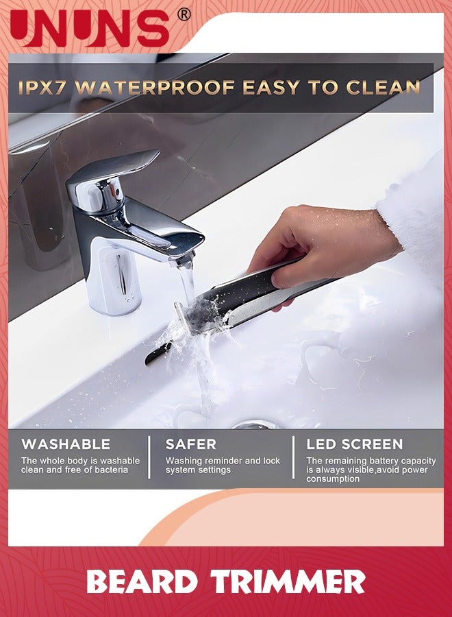 UNUNS Beard Trimmer For Men,Waterproof Electric Razor Hair Trimmer With Digital Display,Washable Hair Clippers For Beard,Mens Grooming Kit For Nose Mustache Body Facial Gifts For Men Father Husband - Image 5