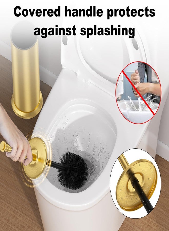 UNCONSIL Brass Toilet Brush and Holder，Long Handled Gold Toilet Brush for Bathroom，Stainless Steel Heavy Duty Toilet Bowl Brush,Removable Inner Bowl,Deep Cleaning Dense Bristles Cleaner Brush -Space Saving - Image 4