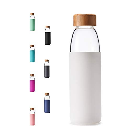 veegoal 25 Oz Borosilicate Glass Water Bottles with Bamboo Lid BPAFREE NonSlip Silicone Sleeve and Stainless Steel Leak Proof Lid  Reusable Glass Bottle for Men and Women