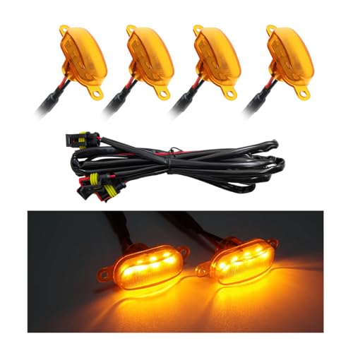 Sylvil 4PCS Car Front Grille Light Bright Auto LED Grill Lights with Wiring Harness Waterproof Front Grille Decorative Warning Lamp for F150 F250 F350 Exterior Car Accessories YellowYellow - Image 1