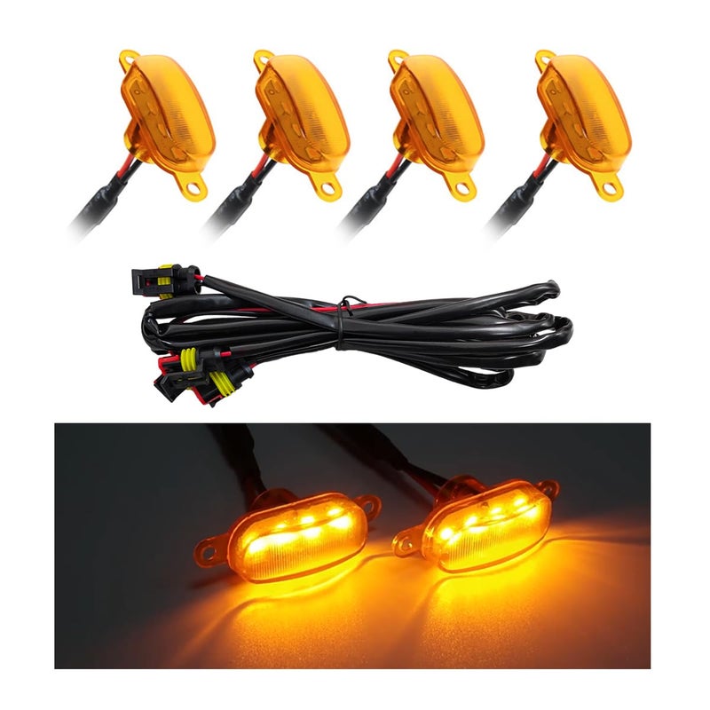 Sylvil 4PCS Car Front Grille Light Bright Auto LED Grill Lights with Wiring Harness Waterproof Front Grille Decorative Warning Lamp for F150 F250 F350 Exterior Car Accessories YellowYellow - Image 3