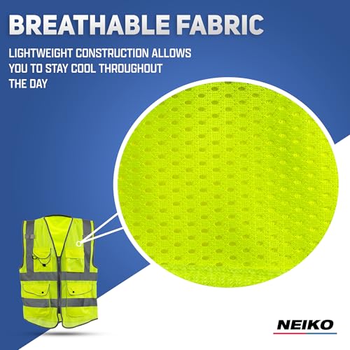 NEIKO High Visibility Safety Vest ANSI Class 2, 9 Pockets, Neon Yellow, 6X-Large (6XL) - Image 5