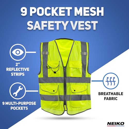 NEIKO High Visibility Safety Vest ANSI Class 2, 9 Pockets, Neon Yellow, 6X-Large (6XL) - Image 2