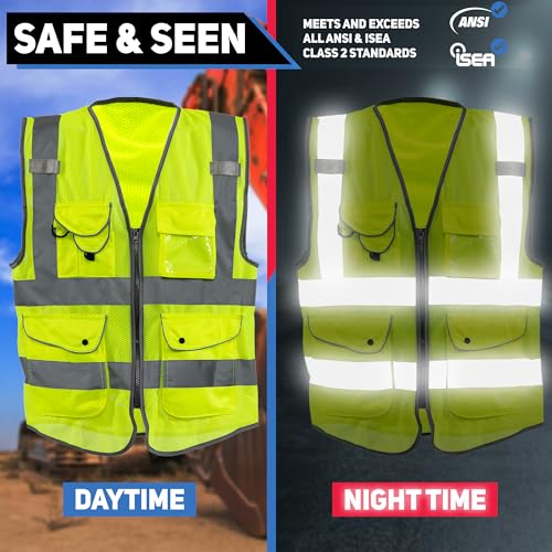 NEIKO High Visibility Safety Vest ANSI Class 2, 9 Pockets, Neon Yellow, 6X-Large (6XL) - Image 3